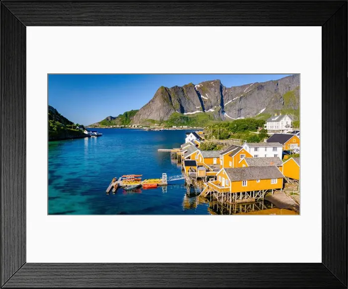 Framed Print : Sakrisoy Reine in Lofoten Islands, Norway, highlighting colorful fishing cabins and beautiful nature Framed Print : Sakrisoy Reine in Lofoten Islands, Norway, highlighting colorful fishing cabins and beautiful nature