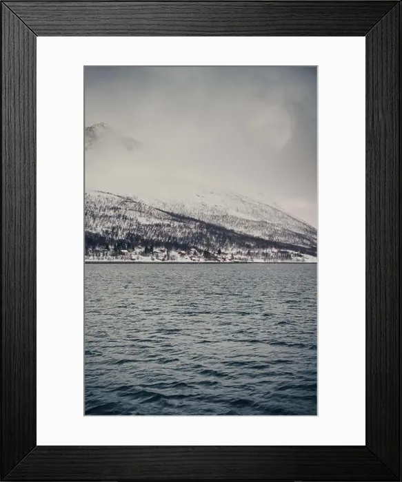 Framed Print : Red cabins by the arctic ocean below Lyngen Alps mountains in northern Norway Framed Print : Red cabins by the arctic ocean below Lyngen Alps mountains in northern Norway