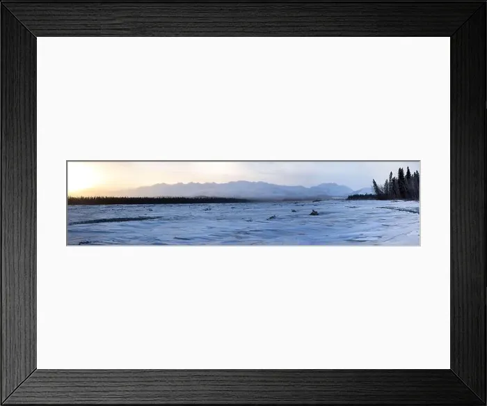 Framed Print : Sun rising over Alaska range behind a frozen river along the Alaska Highway on the winter solstice near Delta Junction Framed Print : Sun rising over Alaska range behind a frozen river along the Alaska Highway on the winter solstice near Delta Junction