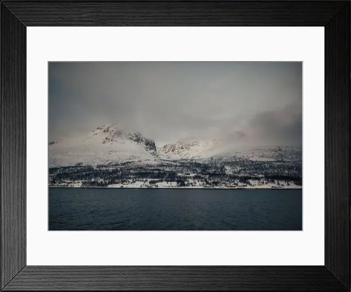 Framed Print : Clouds over winter mountain view in northern Norway Lyngen Alps Framed Print : Clouds over winter mountain view in northern Norway Lyngen Alps