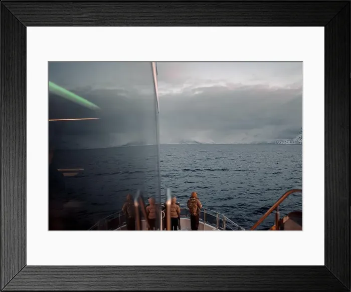 Framed Print : People looking out over the arctic ocean from the front of tour boat, Norway Framed Print : People looking out over the arctic ocean from the front of tour boat, Norway