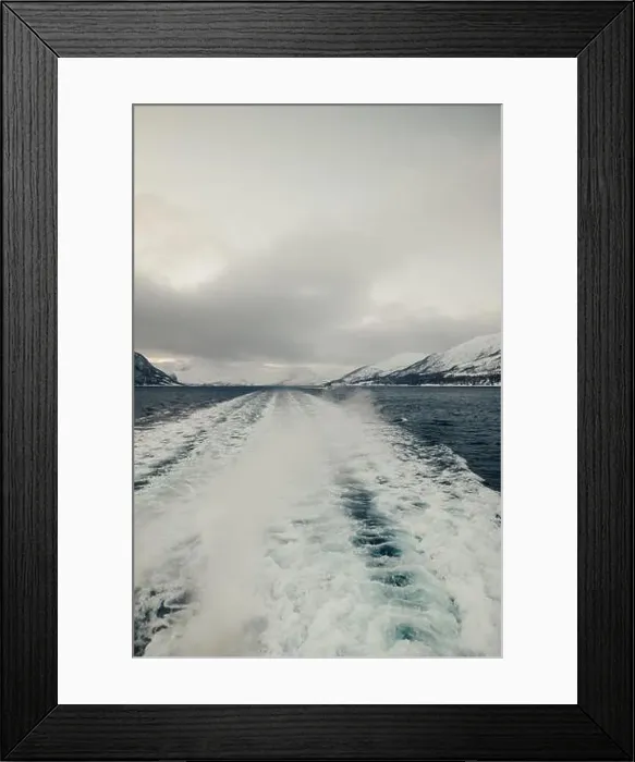 Framed Print : Boat trail on arctic fjord in the Lyngen Alps in winter in northern Norway Framed Print : Boat trail on arctic fjord in the Lyngen Alps in winter in northern Norway
