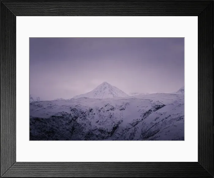 Framed Print : Mountain peak under pink sky clouds in the Lyngen Alps in northern Norway Framed Print : Mountain peak under pink sky clouds in the Lyngen Alps in northern Norway