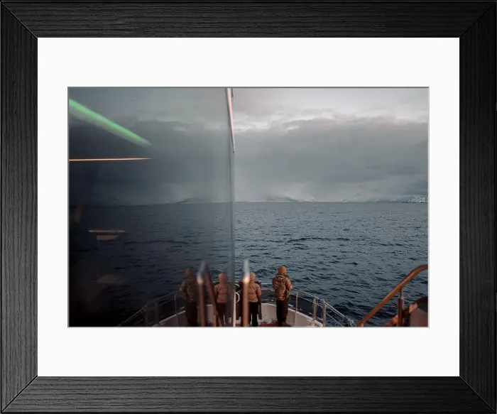 Framed Print : View of the arctic ocean on overcast day from the front of tour boat in Norway Framed Print : View of the arctic ocean on overcast day from the front of tour boat in Norway