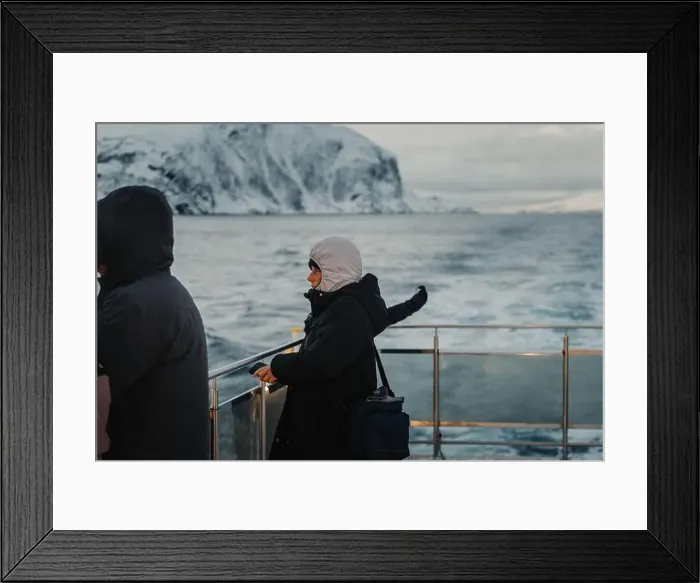 Framed Print : Tourists on Lyngen Alps tour boat on the arctic ocean in northern Norway Framed Print : Tourists on Lyngen Alps tour boat on the arctic ocean in northern Norway
