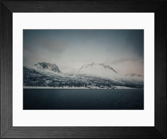 Framed Print : Landscape shot of the snowy Lyngen Alps in northern Norway in winter Framed Print : Landscape shot of the snowy Lyngen Alps in northern Norway in winter