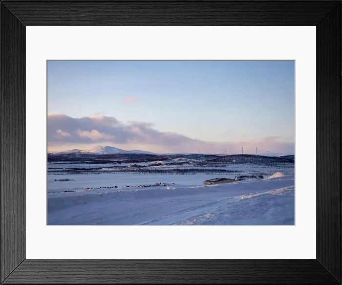 Framed Print : Panoramic mountain view in Kiruna, Swedish Lapland. Tundra landscape with dramatic January sky Framed Print : Panoramic mountain view in Kiruna, Swedish Lapland. Tundra landscape with dramatic January sky