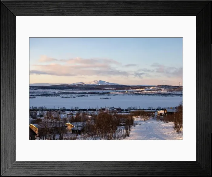 Framed Print : Panoramic mountain view in Kiruna, Swedish Lapland. Tundra landscape with dramatic January sky Framed Print : Panoramic mountain view in Kiruna, Swedish Lapland. Tundra landscape with dramatic January sky