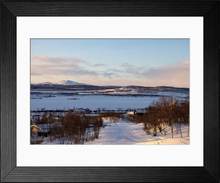 Framed Print : Panoramic mountain view in Kiruna, Swedish Lapland. Tundra landscape with dramatic January sky Framed Print : Panoramic mountain view in Kiruna, Swedish Lapland. Tundra landscape with dramatic January sky
