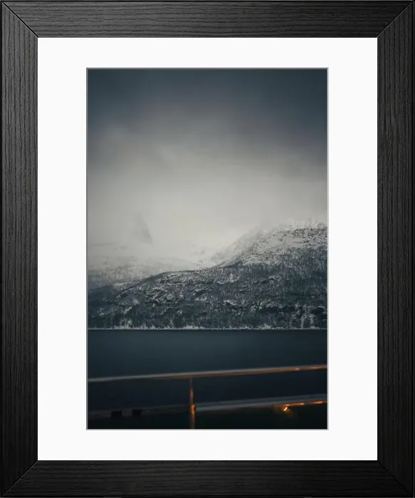 Framed Print : Snowy arctic Lyngen Alps mountains under thick fog in Norway Framed Print : Snowy arctic Lyngen Alps mountains under thick fog in Norway