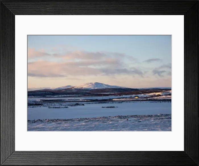 Framed Print : Panoramic mountain view in Kiruna, Swedish Lapland. Tundra landscape with dramatic January sky Framed Print : Panoramic mountain view in Kiruna, Swedish Lapland. Tundra landscape with dramatic January sky