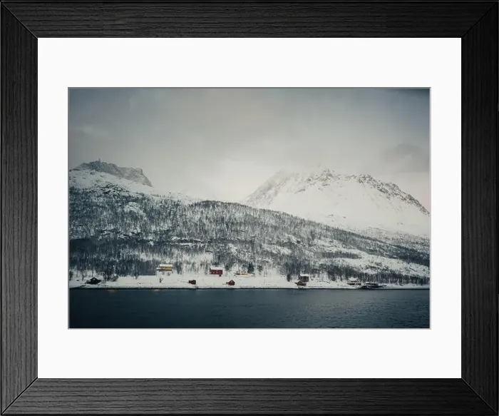Framed Print : Cabins in the Lyngen Alps in northern Norway by the arctic ocean Framed Print : Cabins in the Lyngen Alps in northern Norway by the arctic ocean