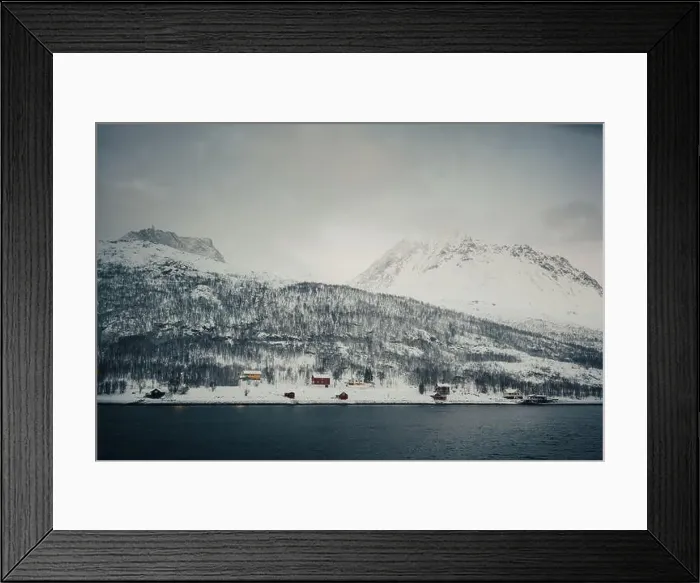 Framed Print : Cabins in the Lyngen Alps in northern Norway by the arctic ocean Framed Print : Cabins in the Lyngen Alps in northern Norway by the arctic ocean