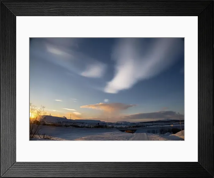 Framed Print : Panoramic mountain view in Kiruna, Swedish Lapland. Tundra landscape with dramatic January sky Framed Print : Panoramic mountain view in Kiruna, Swedish Lapland. Tundra landscape with dramatic January sky