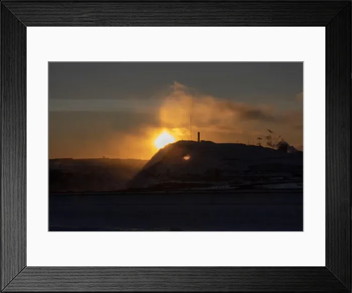 Framed Print : Panoramic mountain view in Kiruna, Swedish Lapland. Tundra landscape with dramatic January sky Framed Print : Panoramic mountain view in Kiruna, Swedish Lapland. Tundra landscape with dramatic January sky
