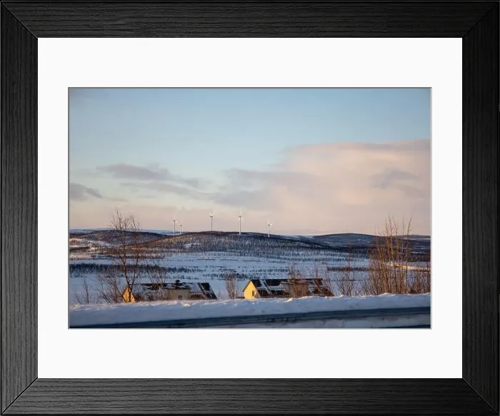 Framed Print : Panoramic mountain view in Kiruna, Swedish Lapland. Tundra landscape with dramatic January sky Framed Print : Panoramic mountain view in Kiruna, Swedish Lapland. Tundra landscape with dramatic January sky