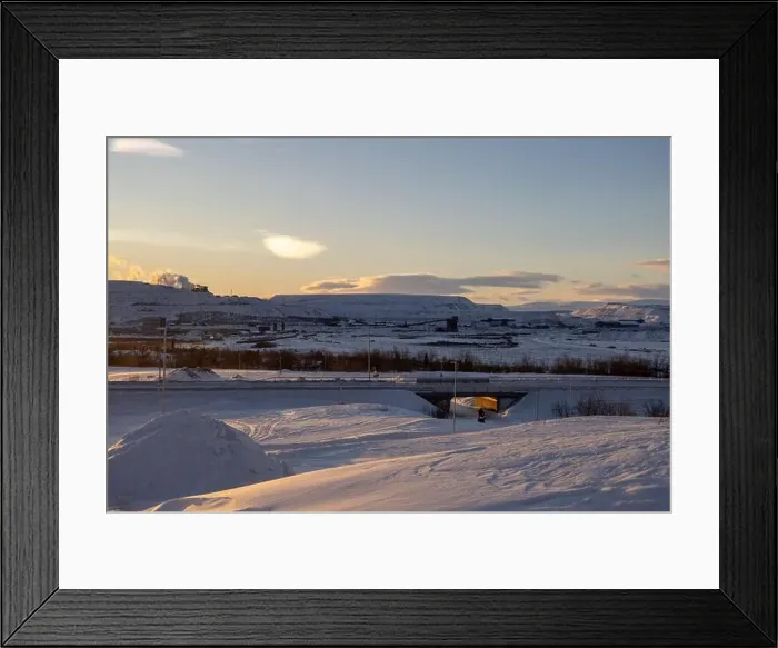 Framed Print : Panoramic mountain view in Kiruna, Swedish Lapland. Tundra landscape with dramatic January sky Framed Print : Panoramic mountain view in Kiruna, Swedish Lapland. Tundra landscape with dramatic January sky