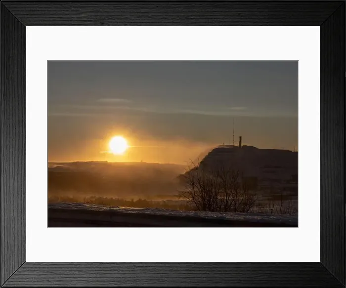 Framed Print : Panoramic mountain view in Kiruna, Swedish Lapland. Tundra landscape with dramatic January sky Framed Print : Panoramic mountain view in Kiruna, Swedish Lapland. Tundra landscape with dramatic January sky