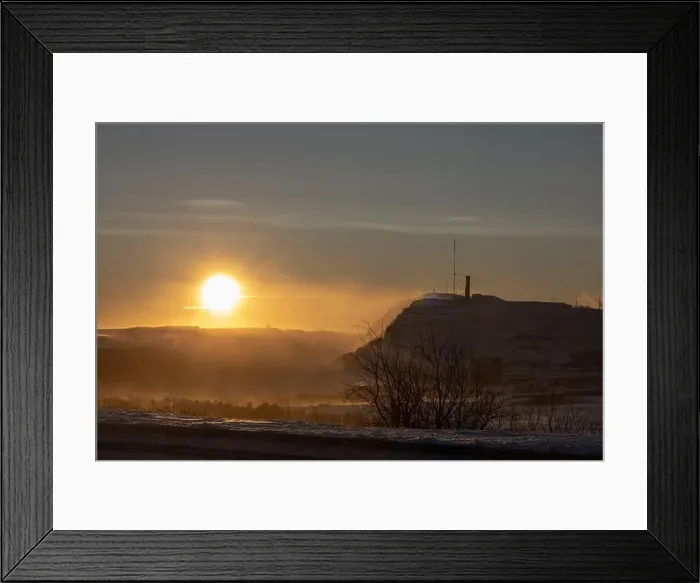 Framed Print : Panoramic mountain view in Kiruna, Swedish Lapland. Tundra landscape with dramatic January sky Framed Print : Panoramic mountain view in Kiruna, Swedish Lapland. Tundra landscape with dramatic January sky