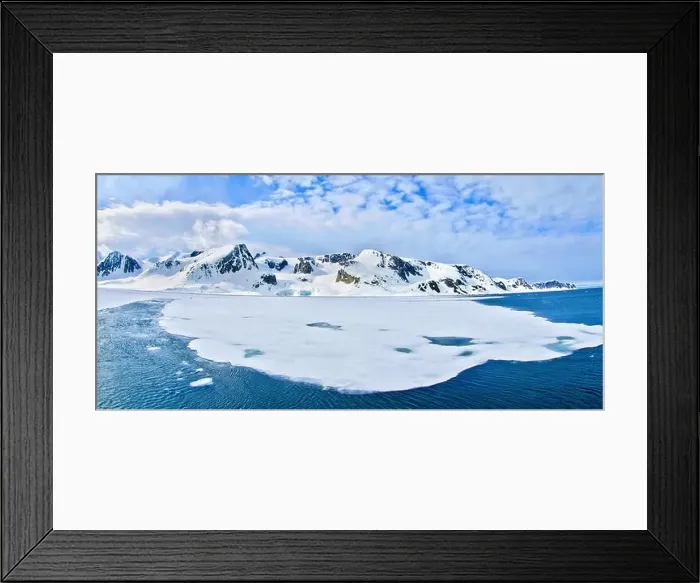Framed Print : Drift floating Ice and Snowcapped Mountains, Albert I Land, Arctic, Spitsbergen, Svalbard, Norway, Europe