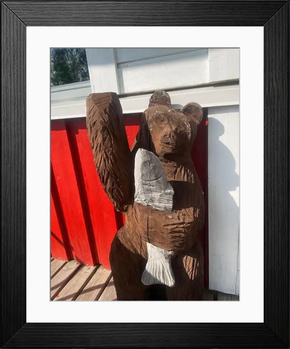 Framed Print : Wooden figurine of a bear fishing, Finnish Lapland Framed Print : Wooden figurine of a bear fishing, Finnish Lapland