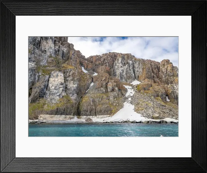 Framed Print : rocks waterfall small iceberg and glacier at the Alkefjellet between Spitsbergen and Nordaustlandet on Svalbard, Norway Framed Print : rocks waterfall small iceberg and glacier at the Alkefjellet between Spitsbergen and Nordaustlandet on Svalbard, Norway