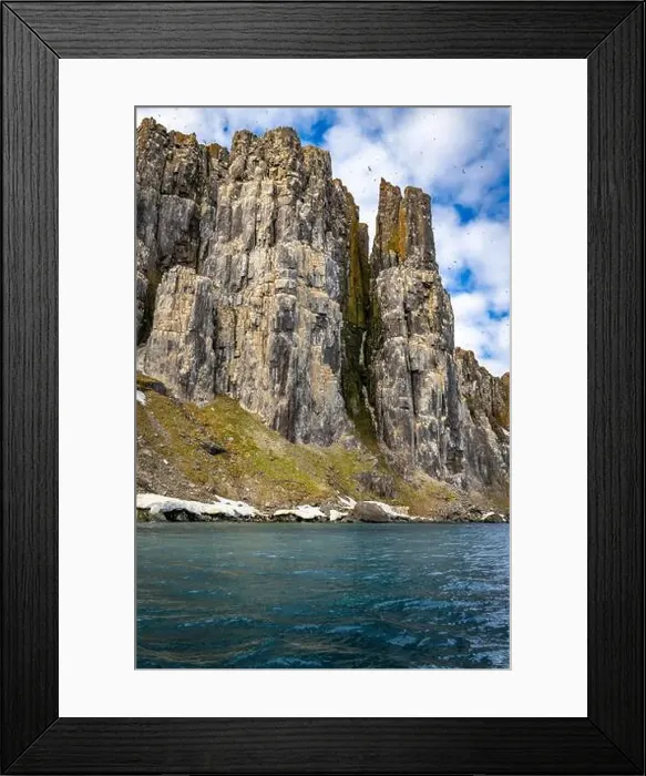 Framed Print : rocks waterfall small icebergs at the Alkefjellet between Spitsbergen and Nordaustlandet on Svalbard, Norway Framed Print : rocks waterfall small icebergs at the Alkefjellet between Spitsbergen and Nordaustlandet on Svalbard, Norway