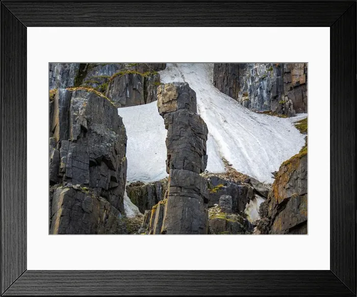 Framed Print : rocks waterfall small icebergs at the Alkefjellet between Spitsbergen and Nordaustlandet on Svalbard, Norway Framed Print : rocks waterfall small icebergs at the Alkefjellet between Spitsbergen and Nordaustlandet on Svalbard, Norway