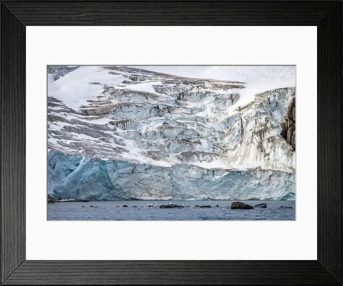 Framed Print : rocks waterfall small iceberg and glacier at the Alkefjellet between Spitsbergen and Nordaustlandet on Svalbard, Norway Framed Print : rocks waterfall small iceberg and glacier at the Alkefjellet between Spitsbergen and Nordaustlandet on Svalbard, Norway