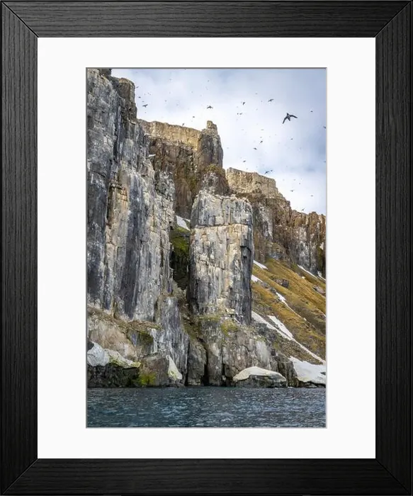 Framed Print : rocks waterfall small icebergs at the Alkefjellet between Spitsbergen and Nordaustlandet on Svalbard, Norway Framed Print : rocks waterfall small icebergs at the Alkefjellet between Spitsbergen and Nordaustlandet on Svalbard, Norway
