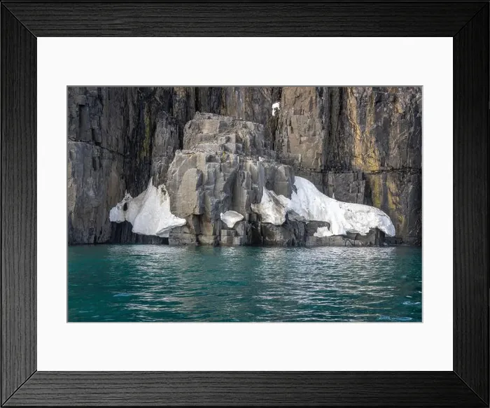 Framed Print : rocks waterfall small icebergs at the Alkefjellet between Spitsbergen and Nordaustlandet on Svalbard, Norway Framed Print : rocks waterfall small icebergs at the Alkefjellet between Spitsbergen and Nordaustlandet on Svalbard, Norway