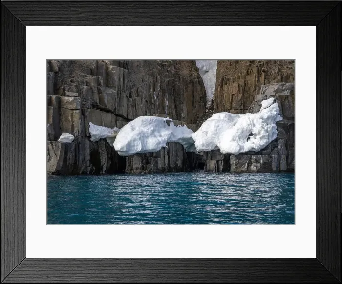Framed Print : rocks waterfall small iceberg and glacier at the Alkefjellet between Spitsbergen and Nordaustlandet on Svalbard, Norway Framed Print : rocks waterfall small iceberg and glacier at the Alkefjellet between Spitsbergen and Nordaustlandet on Svalbard, Norway