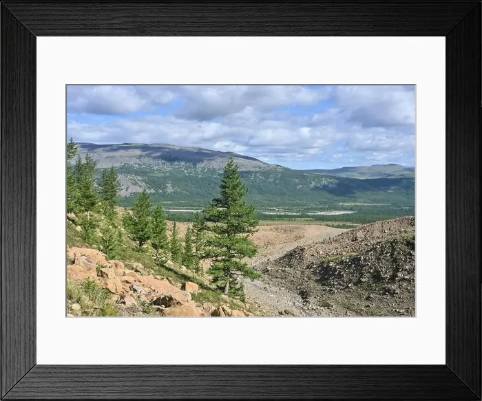 Framed Print : Polar Ural Mountains, Sob River Valley. Summer mountain landscape of the north of Russia Framed Print : Polar Ural Mountains, Sob River Valley. Summer mountain landscape of the north of Russia