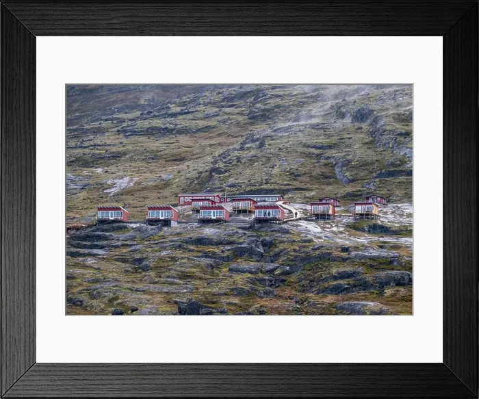 Framed Print : Tourist lodge near the Eqi glacier, Ilulissat, Western Greenland, Denmark, Polar Regions Framed Print : Tourist lodge near the Eqi glacier, Ilulissat, Western Greenland, Denmark, Polar Regions