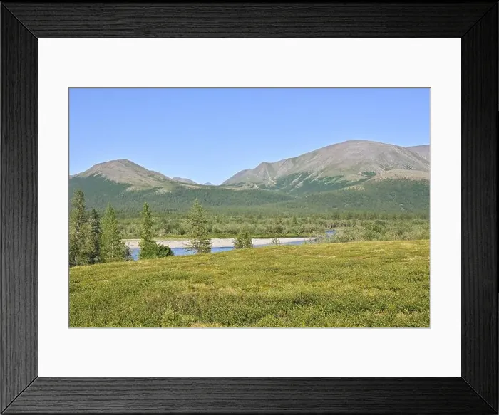 Framed Print : Polar Ural Mountains, Sob River Valley. Summer mountain landscape of the north of Russia Framed Print : Polar Ural Mountains, Sob River Valley. Summer mountain landscape of the north of Russia