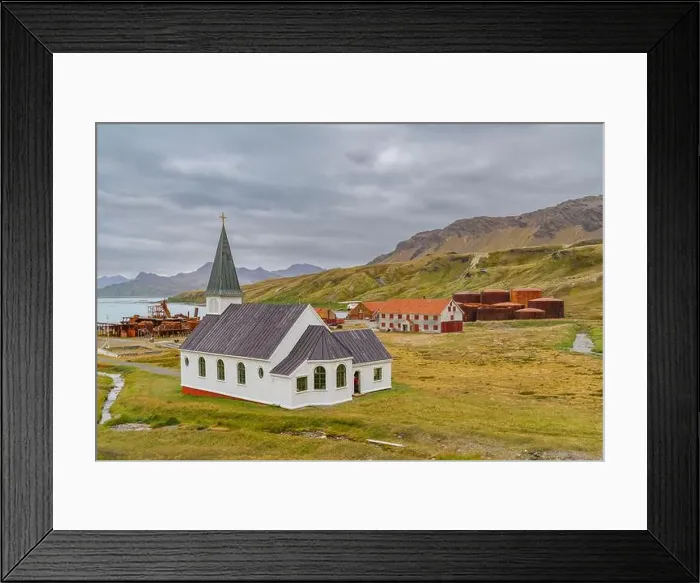 Framed Print : Views of the church at Grytviken, Swedish for Pot Cove, on South Georgia in the South Atlantic, Polar Regions Framed Print : Views of the church at Grytviken, Swedish for Pot Cove, on South Georgia in the South Atlantic, Polar Regions
