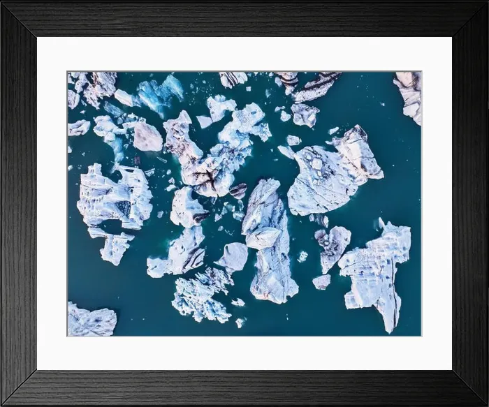 Framed Print : Aerial view taken by drone of iceberg in Jokusarloon Glacier Lagoon during a summer day, Iceland, Polar Regions Framed Print : Aerial view taken by drone of iceberg in Jokusarloon Glacier Lagoon during a summer day, Iceland, Polar Regions