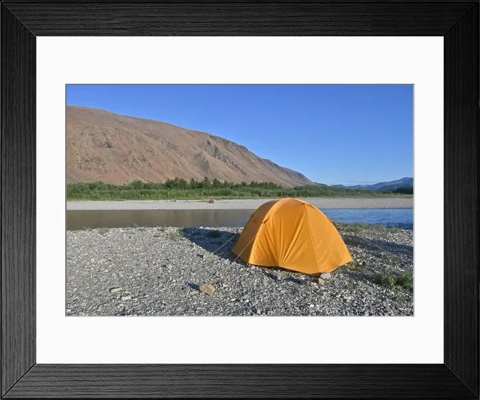 Framed Print : Travel to the Polar Urals. Orange tent against the backdrop of Mount Rai-Iz Framed Print : Travel to the Polar Urals. Orange tent against the backdrop of Mount Rai-Iz