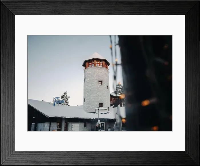 Framed Print : Wildlife park entrance tower behind fairy lights in Ranua, Lapland Framed Print : Wildlife park entrance tower behind fairy lights in Ranua, Lapland