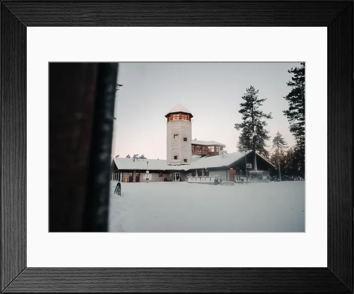 Framed Print : Snowy entrance building to wildlife park in Ranua, Lapland Framed Print : Snowy entrance building to wildlife park in Ranua, Lapland