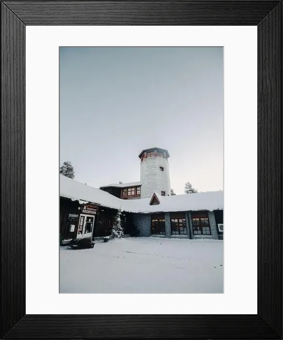 Framed Print : Snowy tower at entrance to wildlife park in Ranua, Lapland Framed Print : Snowy tower at entrance to wildlife park in Ranua, Lapland
