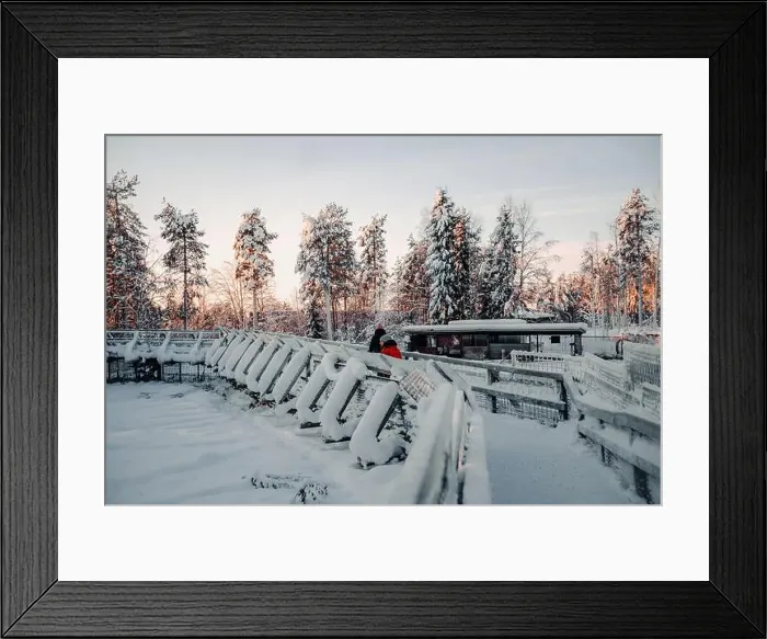 Framed Print : Tourists on snowy footbridge in wildlife park in Ranua, Lapland Framed Print : Tourists on snowy footbridge in wildlife park in Ranua, Lapland