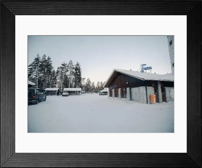 Framed Print : Car park and snowmobiles in wildlife park in Ranua, Lapland Framed Print : Car park and snowmobiles in wildlife park in Ranua, Lapland