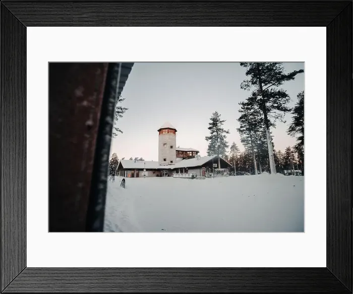 Framed Print : Entrance building in forest to wildlife park in winter in Ranua, Lapland Framed Print : Entrance building in forest to wildlife park in winter in Ranua, Lapland
