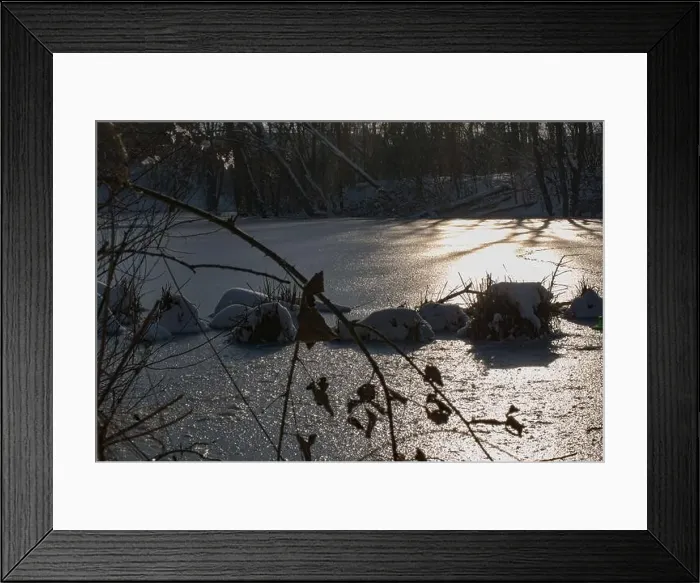 Framed Print : Glittering of the evening sun on the ice surface of a frozen lake Framed Print : Glittering of the evening sun on the ice surface of a frozen lake