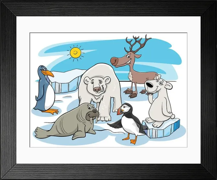 Framed Print : Cartoon polar animals characters group Framed Print : Cartoon polar animals characters group