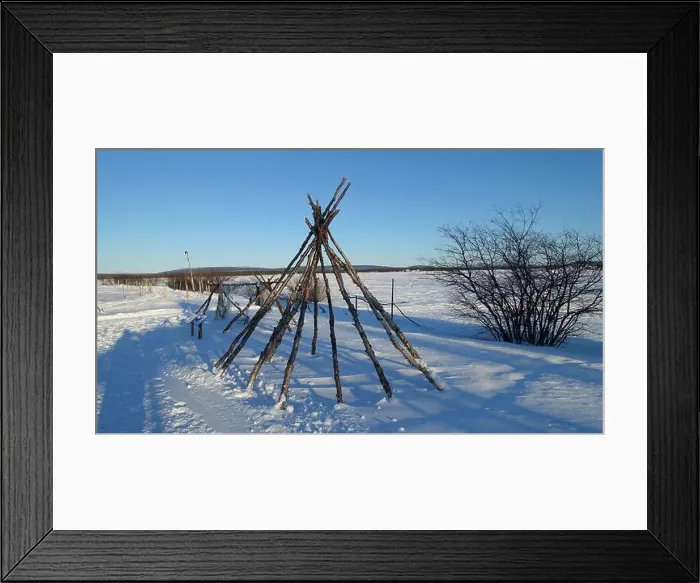 Framed Print : the remains of a Sami camp on the banks of the frozen lake in northern Sweden Framed Print : the remains of a Sami camp on the banks of the frozen lake in northern Sweden