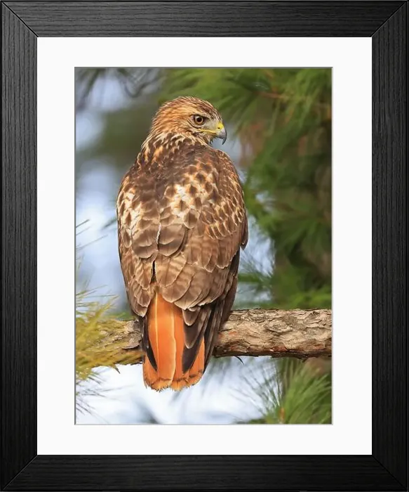 Framed Print : Red-tailed Hawk perched on a branch tree in the forest, Quebec, Canada Framed Print : Red-tailed Hawk perched on a branch tree in the forest, Quebec, Canada