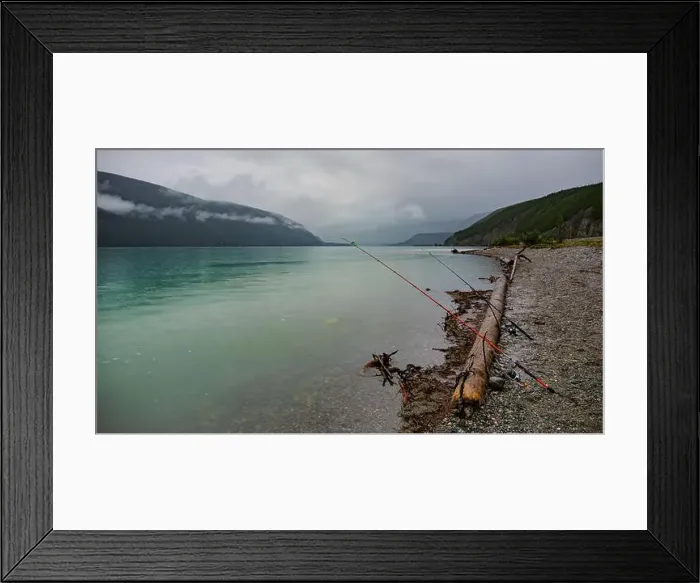Framed Print : Waiting for a bite in the rain at Muncho Lake, British Columbia, Canada Framed Print : Waiting for a bite in the rain at Muncho Lake, British Columbia, Canada