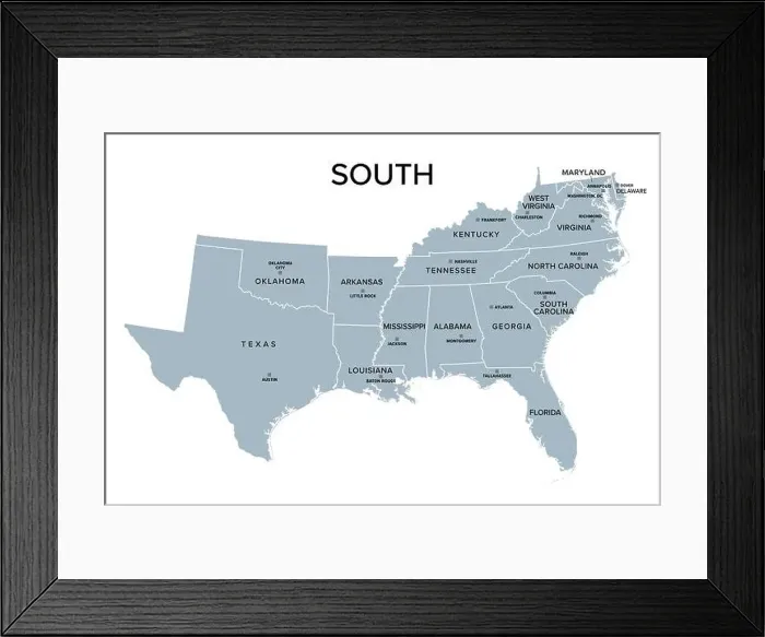 Framed Print : South, census region of the United States of America Framed Print : South, census region of the United States of America